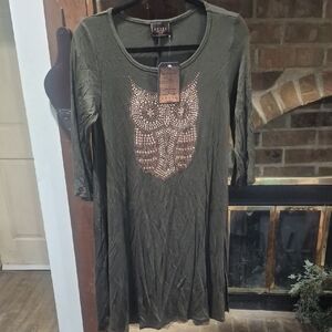 Elegant Olive Owl Embellished Tunic